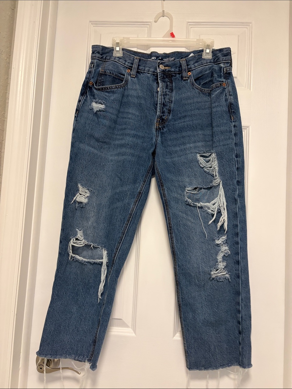 Old Navy Women's Distressed Boyfriend Jeans in Dark Blue